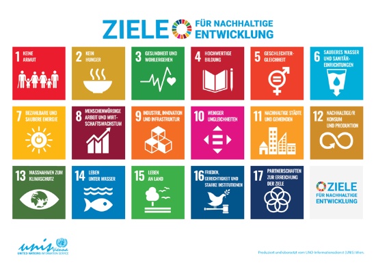 Die 17 Ziele für nachhaltige Entwicklung der Vereinten Nationen. Quelle: UNIS Wien